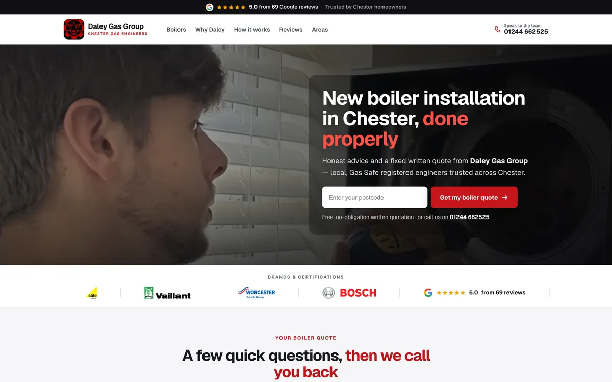 Boiler installation landing page built by Summit Leads