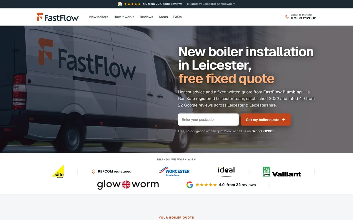 Boiler installation landing page built by Summit Leads