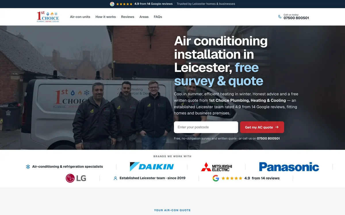 Air conditioning landing page built by Summit Leads