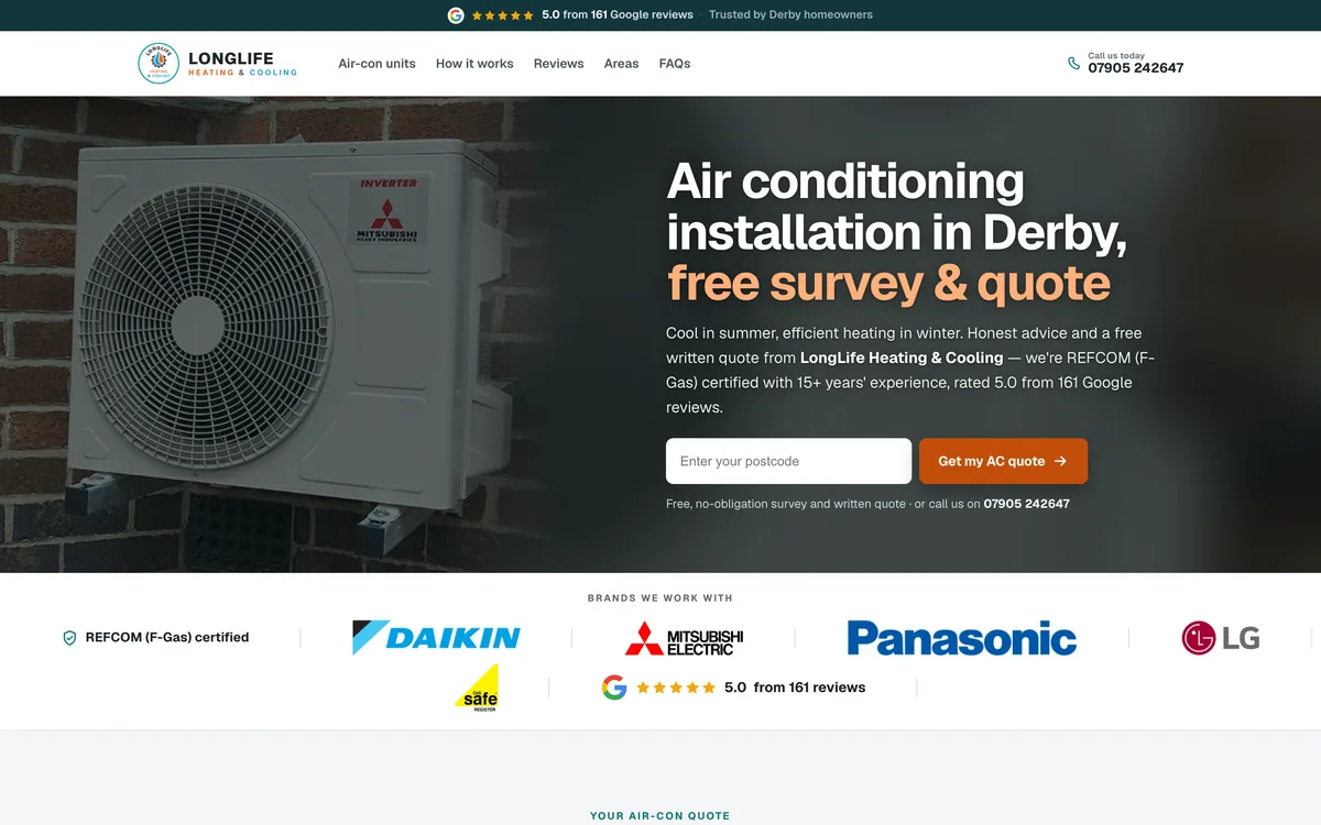 Air conditioning landing page built by Summit Leads