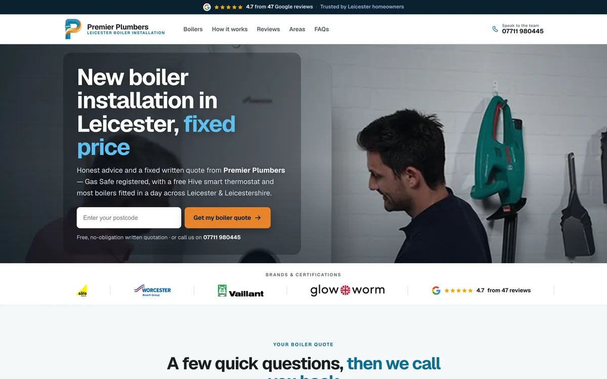 Boiler installation landing page built by Summit Leads