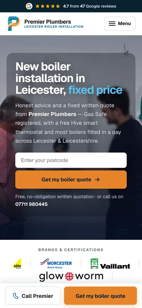 A trade landing page built by Summit Leads, shown on a phone