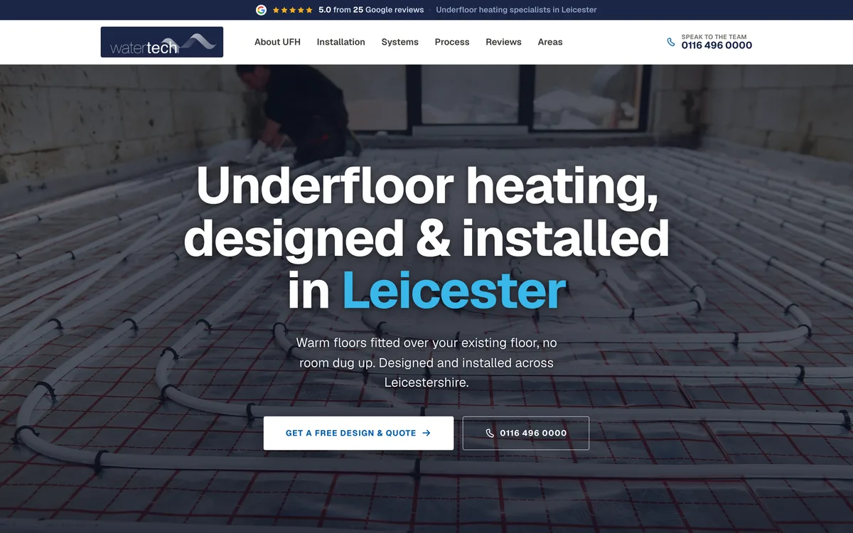 Underfloor heating landing page built by Summit Leads